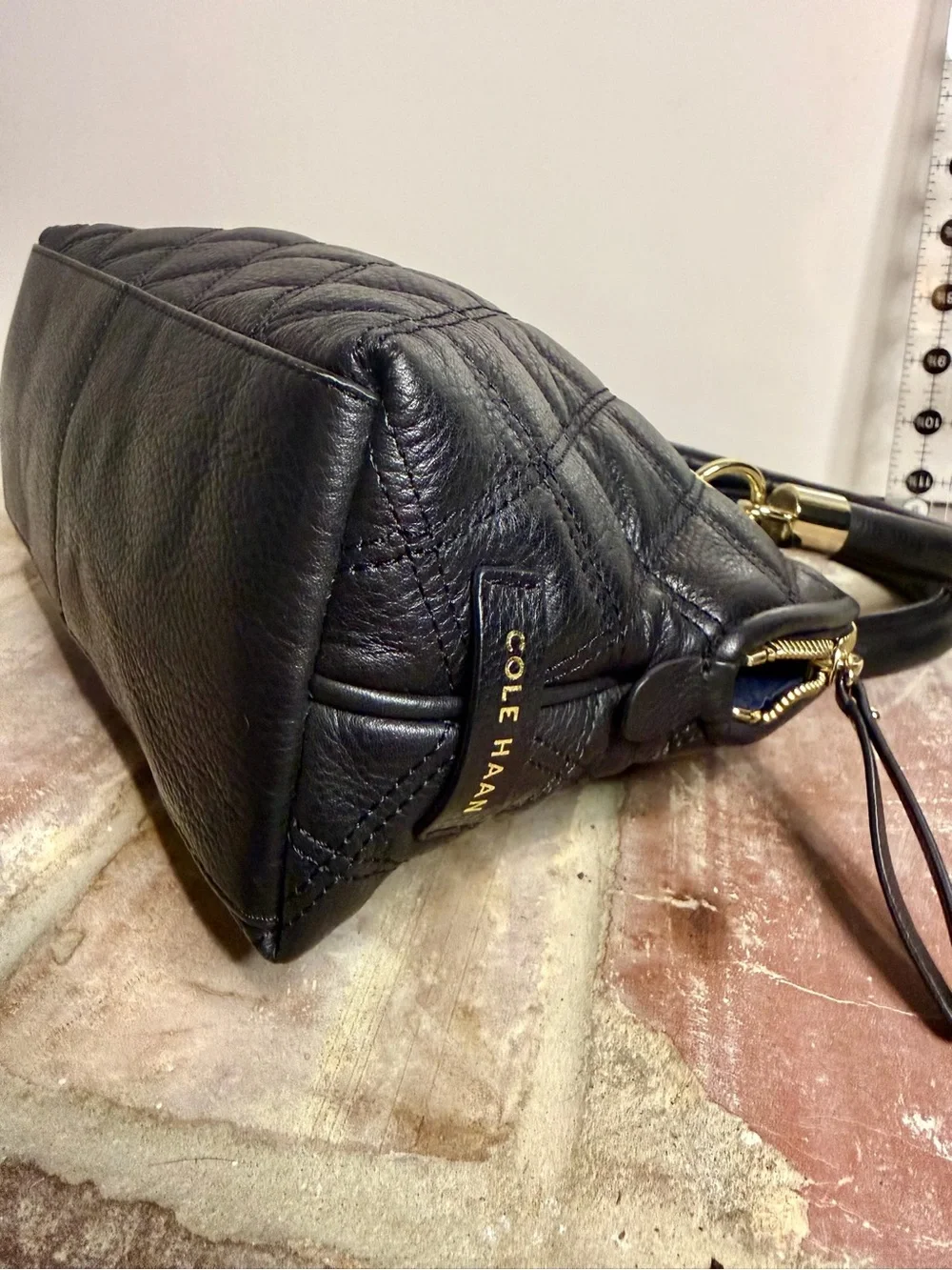 Cole Haan Black Quilted Leather Dome Satchel – Gold Hardware